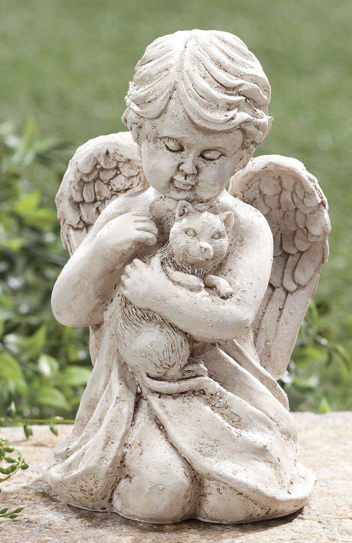 Concrete Cat Angel Statue Memorial