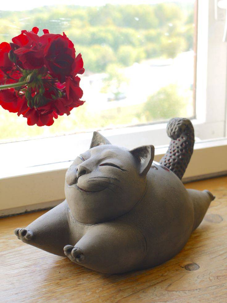 Vintage Ceramic Jet Black Cat Figurine