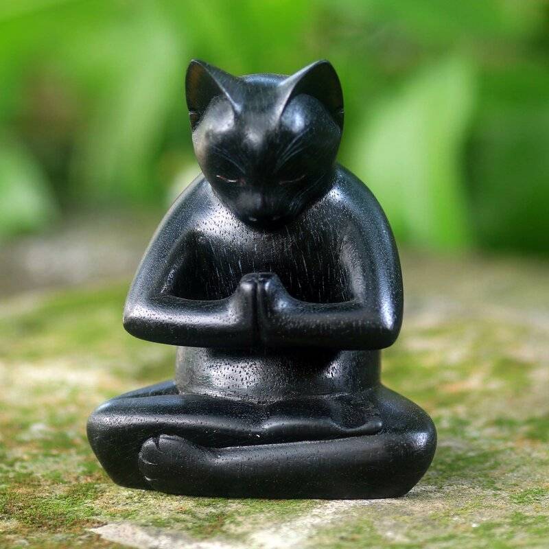 Vintage Ceramic Jet Black Cat Figurine