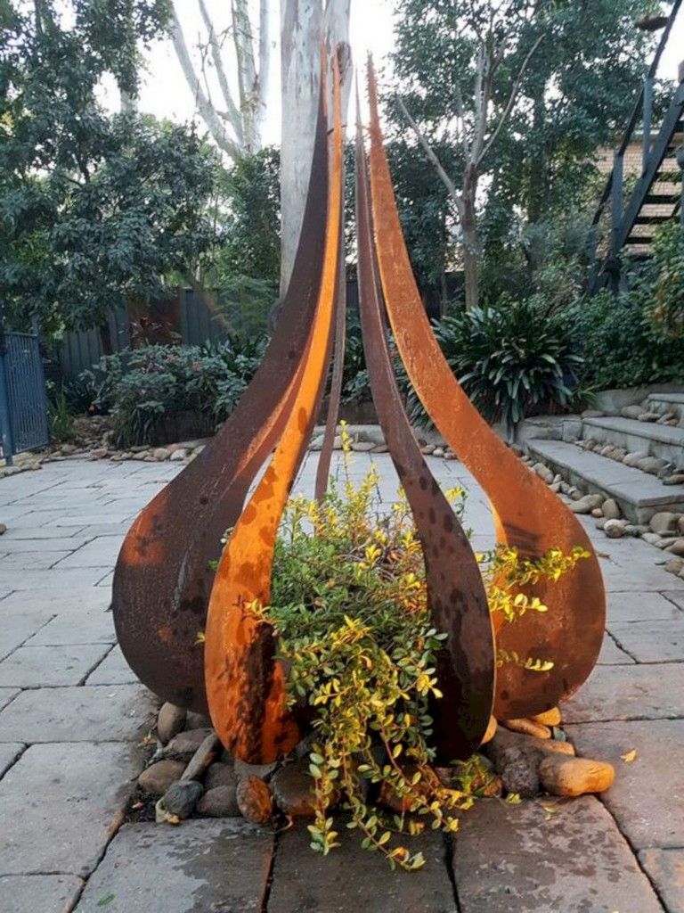 Three Rusty Metal Butterfly Garden Sculptures