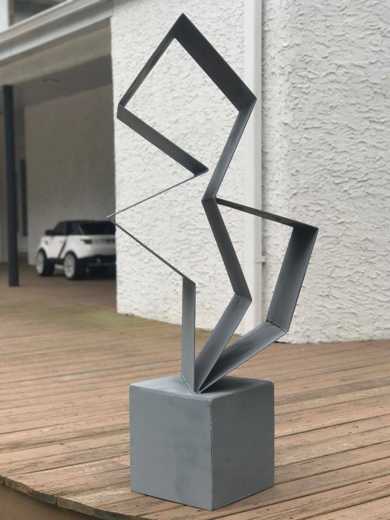 Simple Design Large Rushed Stainless Steel Geometric Metal Sculpture