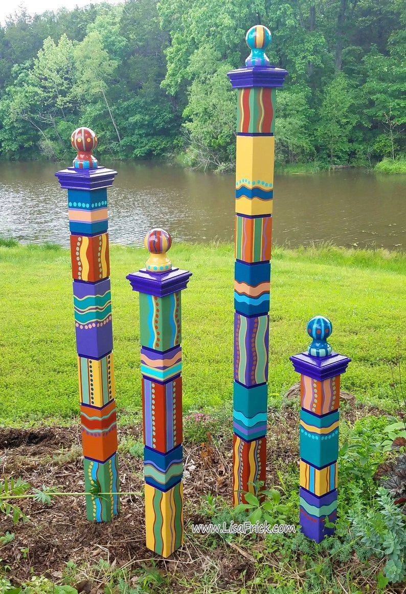 Garden Totem Hand Painted Garden Art Garden Sculpture