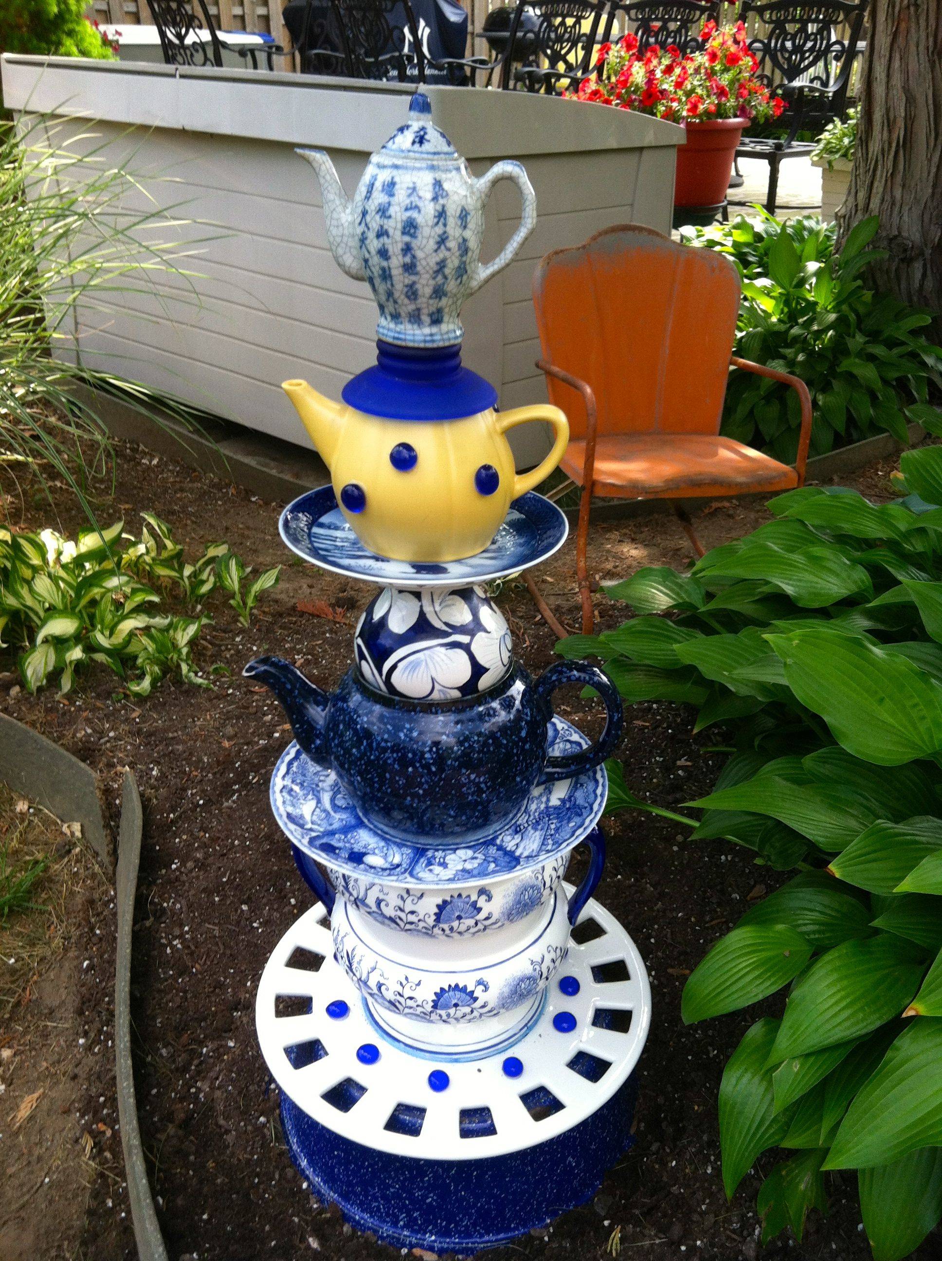 Teapot Totem Vintage Glass Garden Decor Glass Crafts