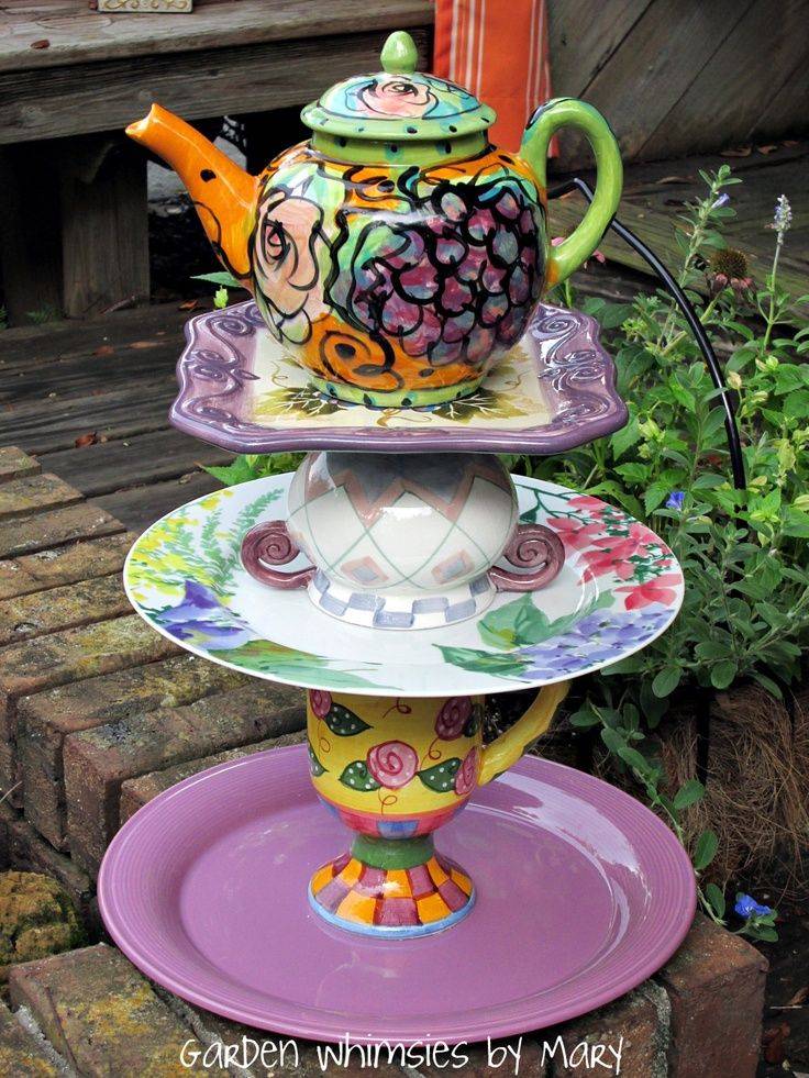 Teapot Totem Vintage Glass Garden Decor Glass Crafts