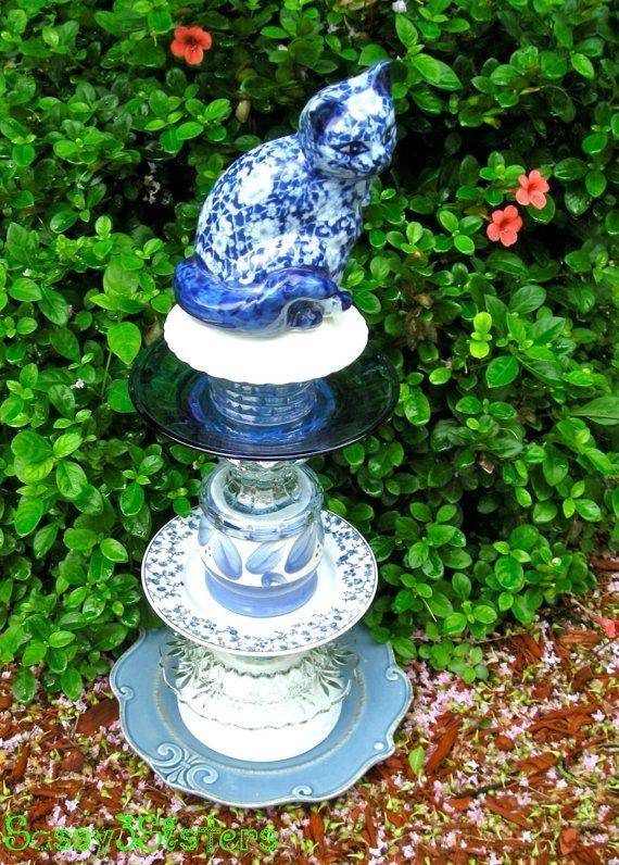 Ooak Upcycled Garden Totem Vintage Glass