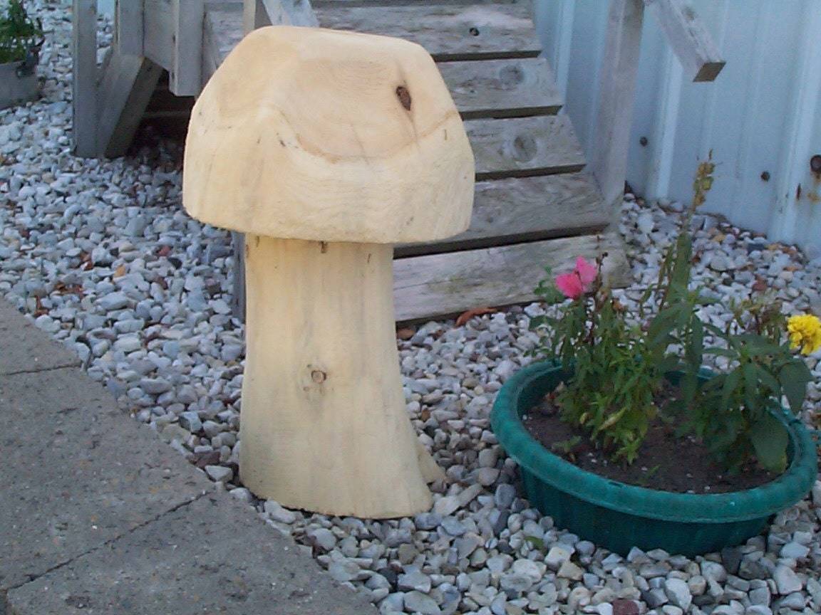 Wood Mushroom Lawn Ornament Wooden Yard Decoration Cedar