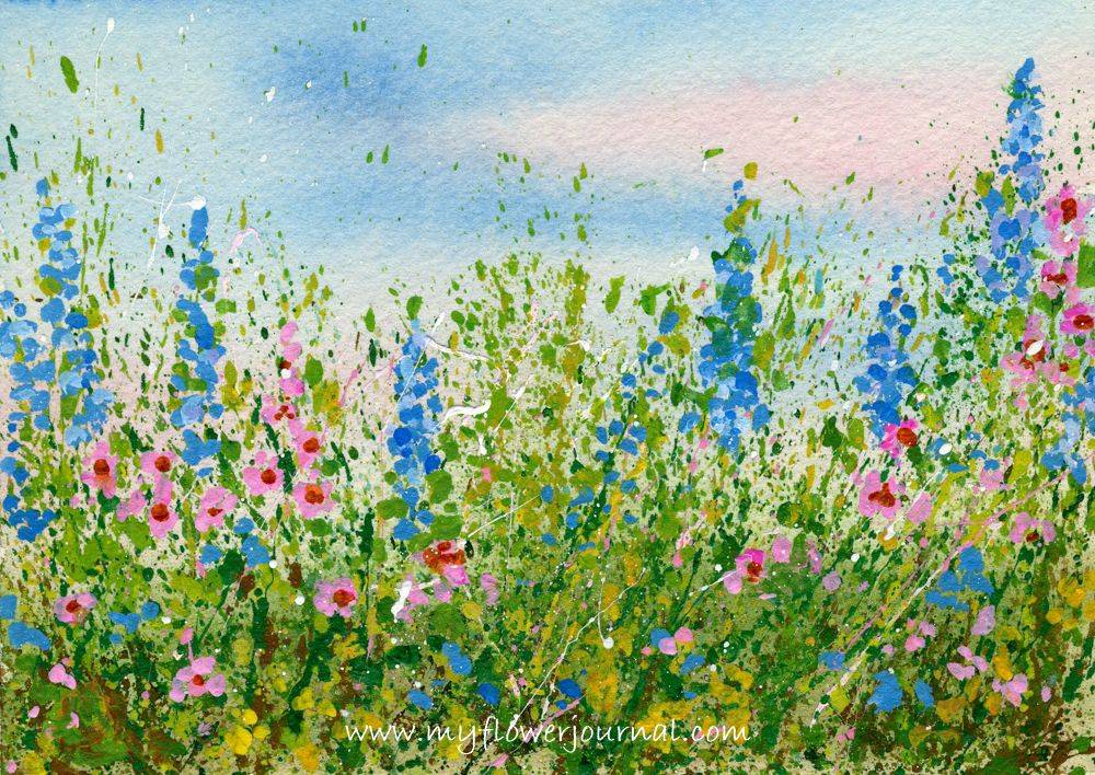 Garden Nature Art Watercolor Painting Botanical Wildflowers