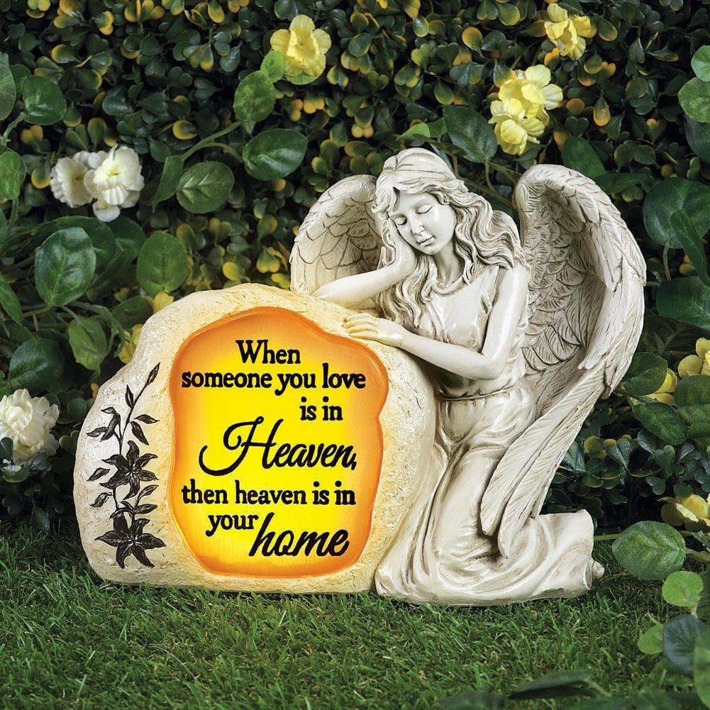 New Solar Lighted Weeping Angel Garden Grave Memorial Statue Figurine