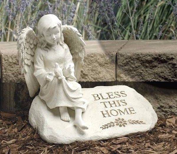White Kneeling Angel Figurine Garden