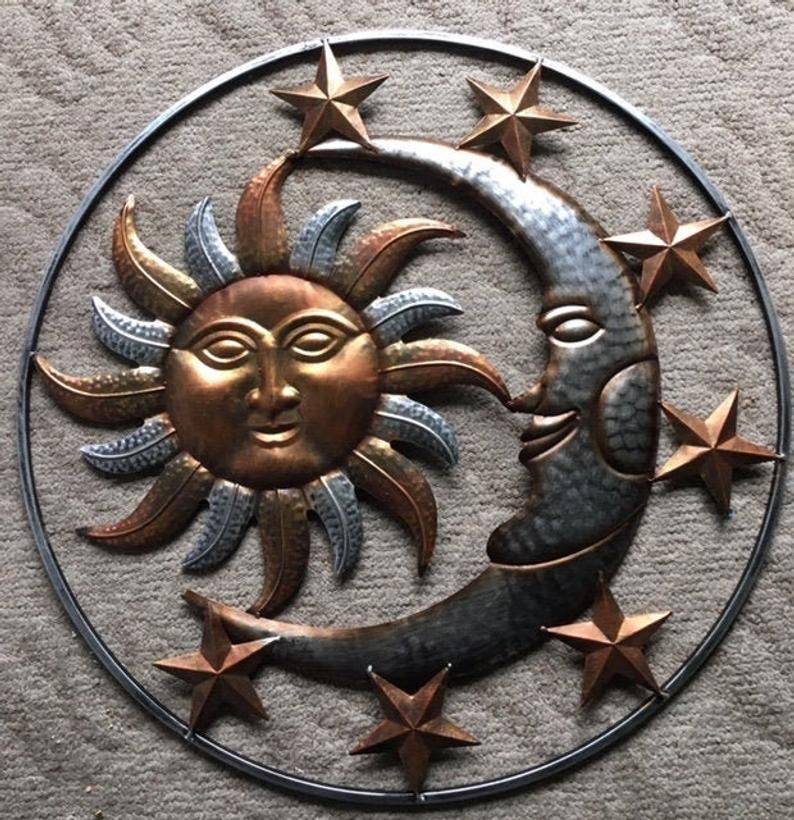Large Metal Celestial Moon Sun Decor Garden Art Indoor Outdoor Patio