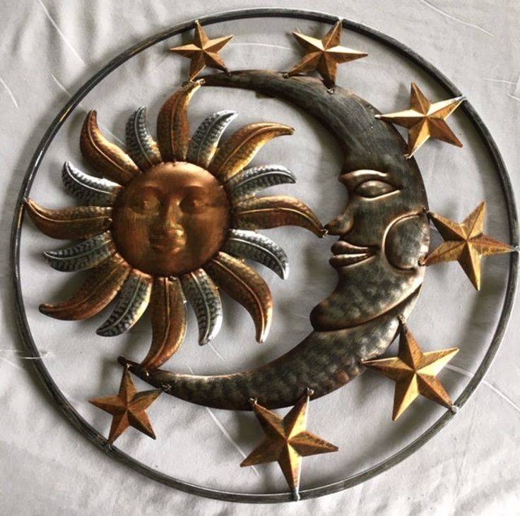 Large Metal Celestial Moon Sun Decor Garden Art Indoor Outdoor Patio