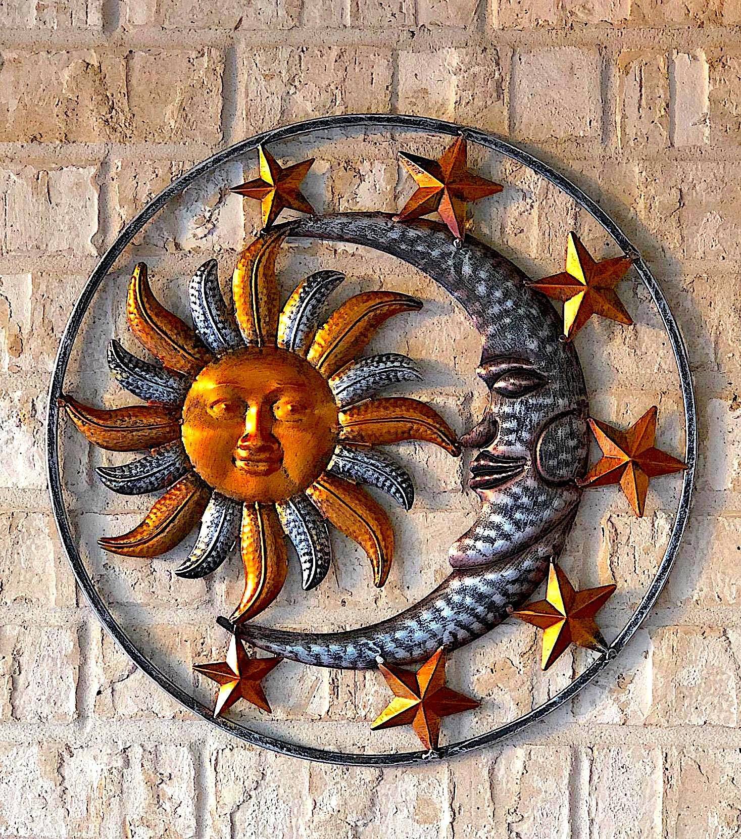 Metal Colorful Moon Sun Stars Decor Garden Indoor Outdoor Patio Wall