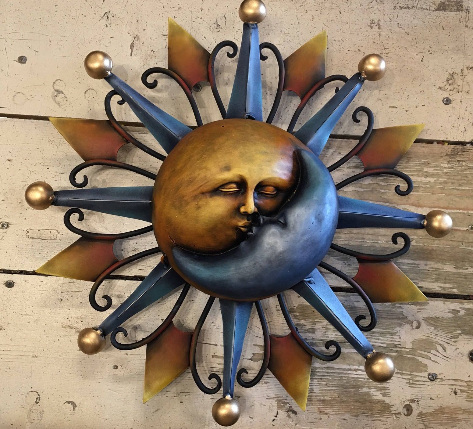 Kissing Wall Decor Outdoor Hanging Metal Art Blue Copper