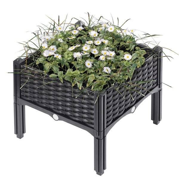 Modern Dark Brown Resin Wicker Raised Garden Bed Planter