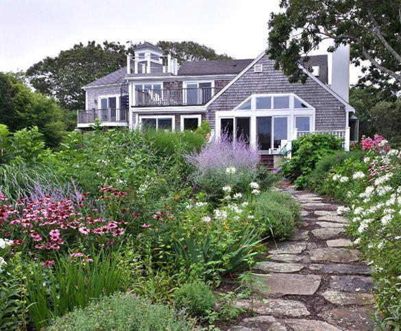Coastal Cape Cod Beach Style Front Yard Landscaping Design