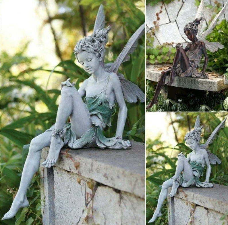 Resin Sitting Flower Fairy Outdoor Garden Decorative Figure