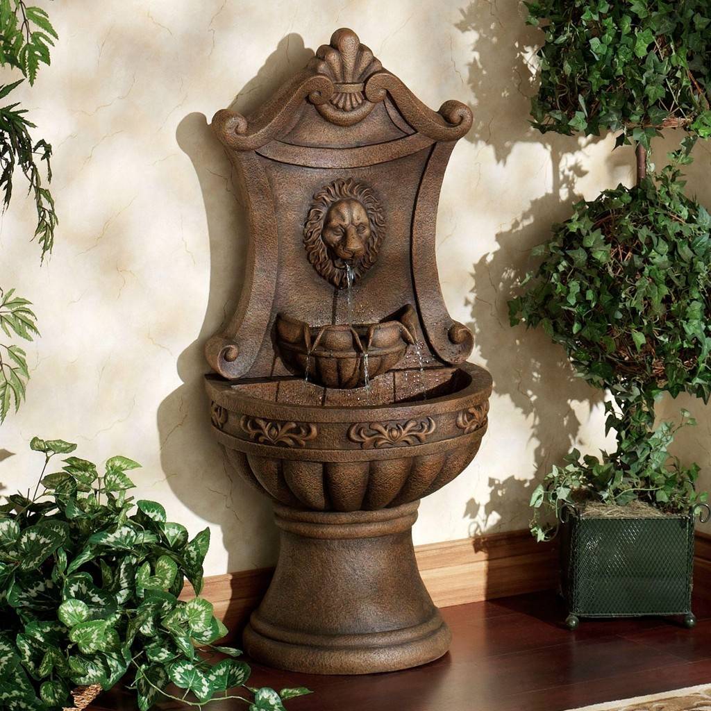 Resin Classic Lionhead Floor Fountain Outdoor Wall Fountains