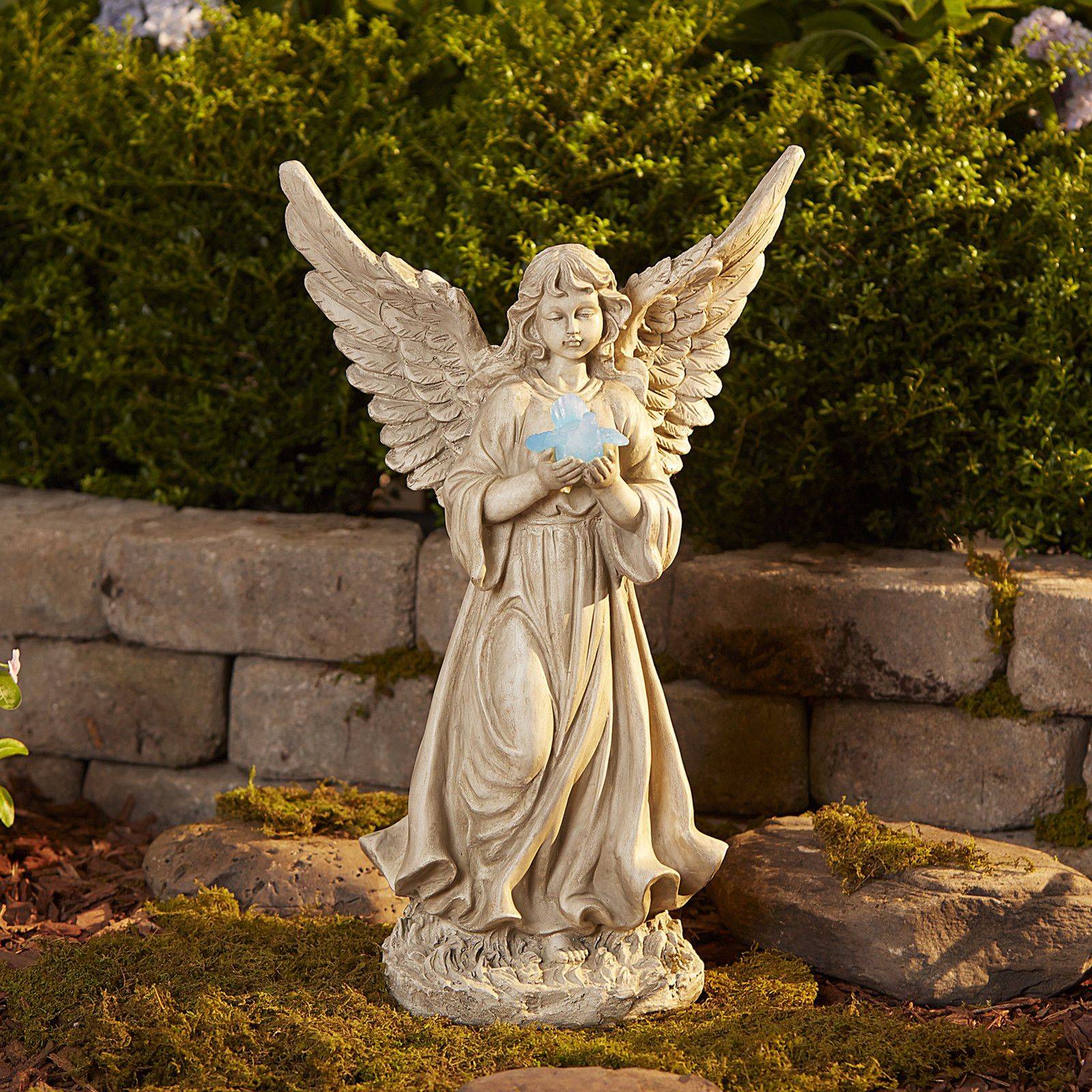 Weathered Tall Angel Bird Feeder Memorial Garden Statue Statue
