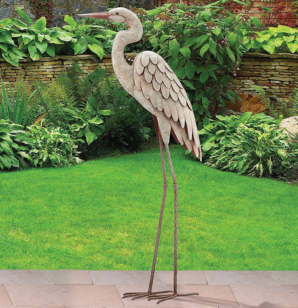 Brass Medium Crane Pair Garden Statue Coastal Heron Bird Sculpture