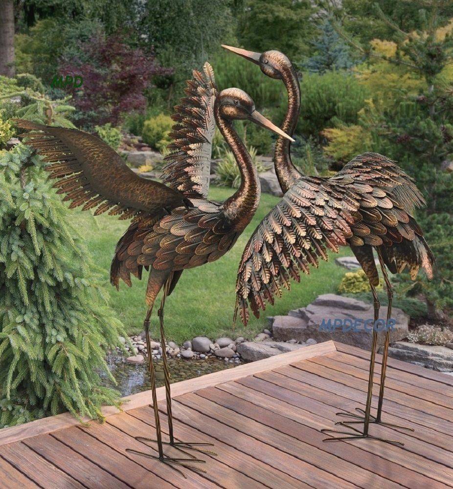 Chsgjy Bronze Crane Pair Metal Garden Statues Mystical Bird Yard