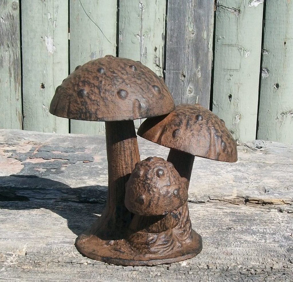 Rustic Tall Garden Metal Mushroom Set Yard Art Decor Statue Sculpture