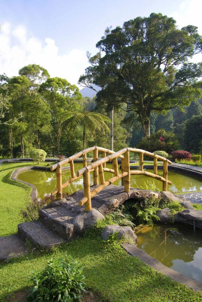 Wooden Garden Bridge Over Small Water Stream Photo Remodeling