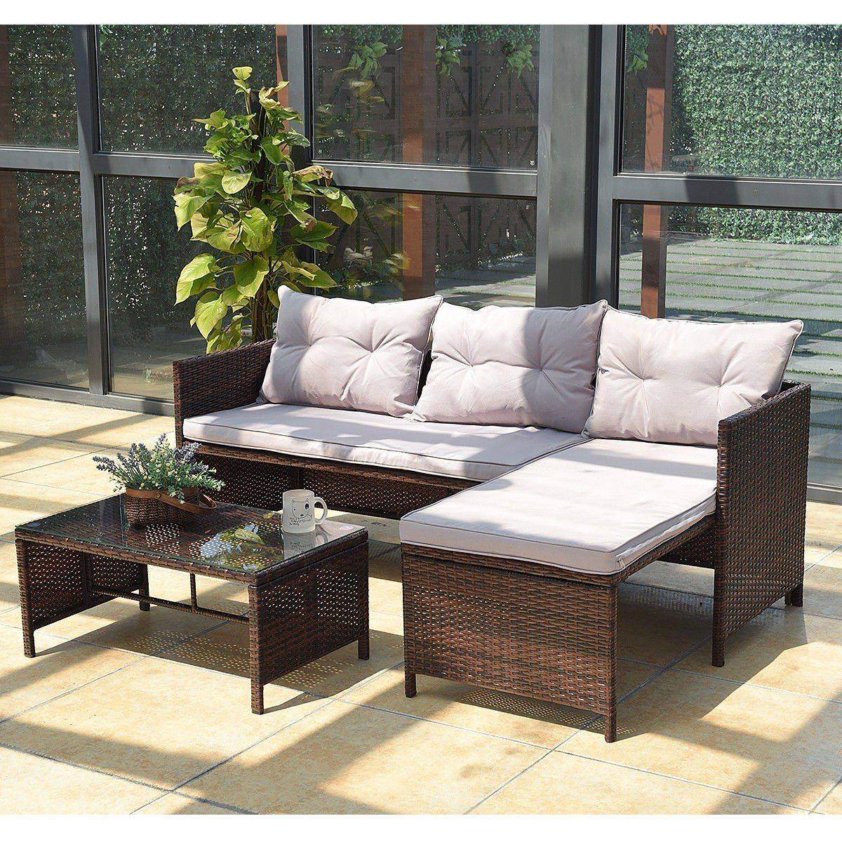 Corner Sofa Natural Rattan Garden Furniture Set
