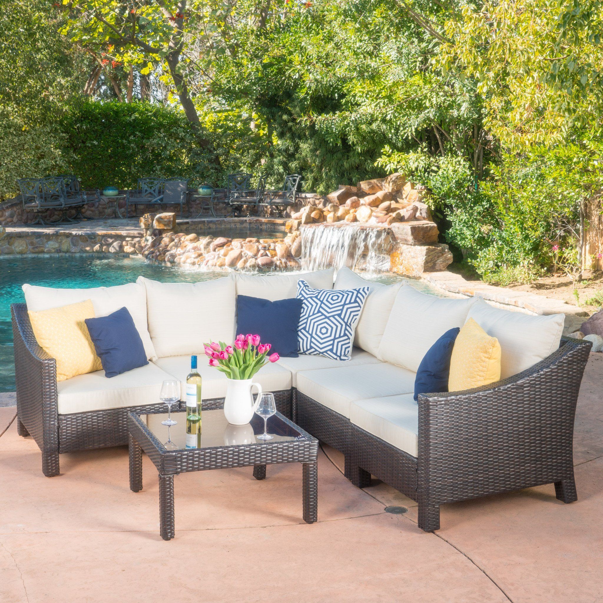 Manchester Rattan Modular Corner Garden Pc Sofa Set Natural