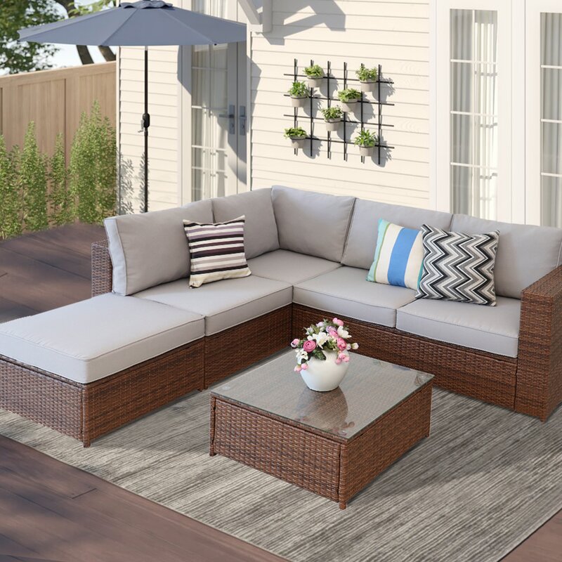 Pcs Patio Outdoor Furniture Sectional Pe Rattan Wicker