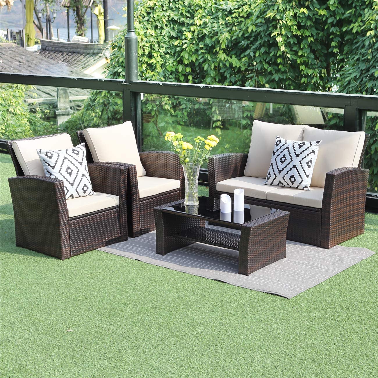 Outdoor Patio Wicker Rattan Sofa Set Furniture