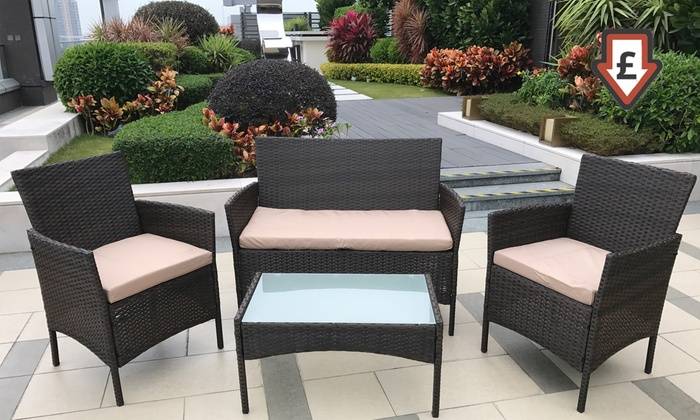 Grey Rattan L Shaped Garden Sofa Set Rowlinson Vienna