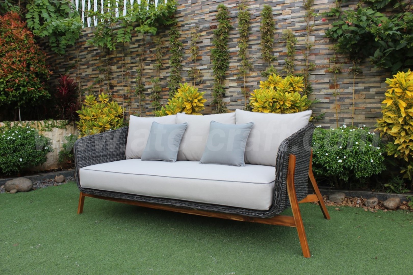 Pc Rattan Garden Sofa Set Champagne Grey