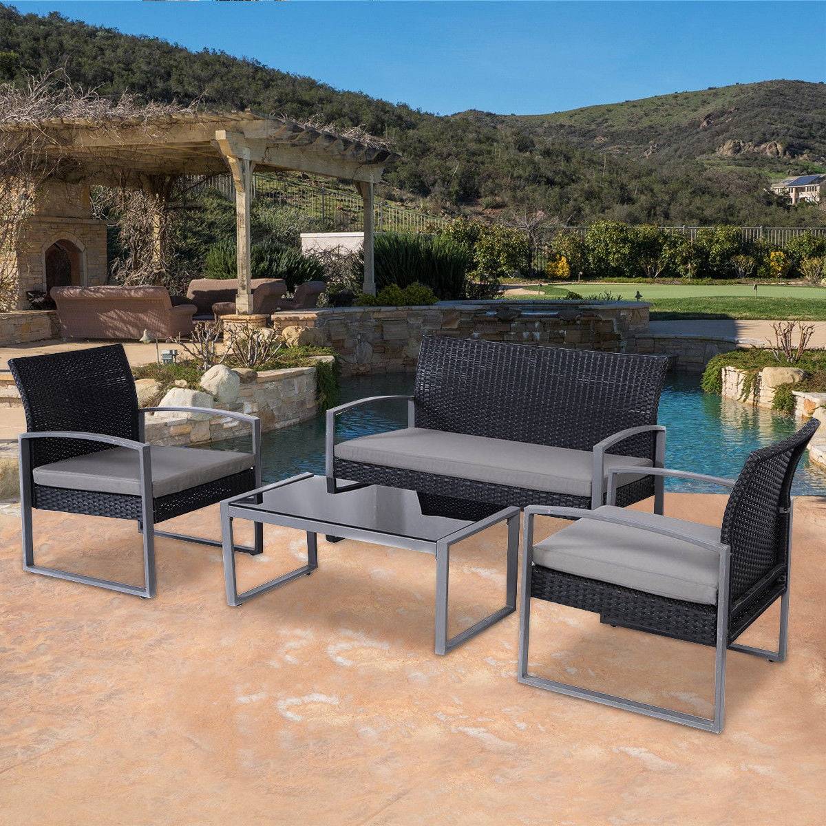 Cloud Mountain Piece Patio Pe Rattan Wicker Furniture Set Backyard