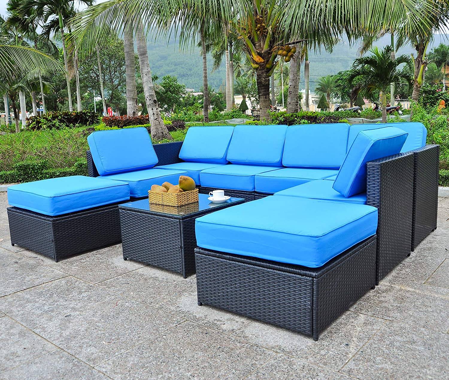 Costway Pc Patio Rattan Furniture Set Sectional Cushioned Seat Garden