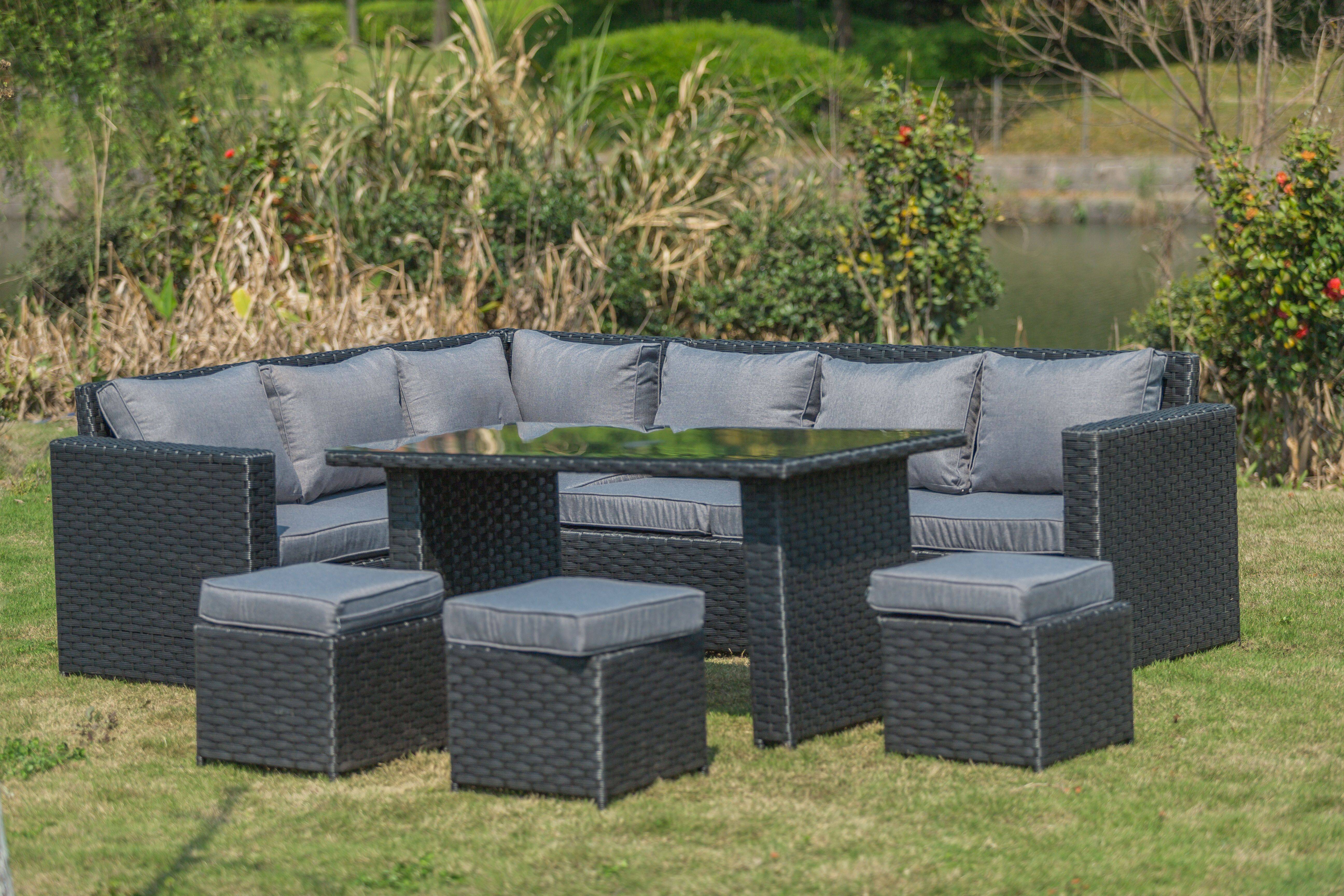 Mcombo Aluminum Outdoor Patio Furniture Sectional Set Black Wicker Sofa