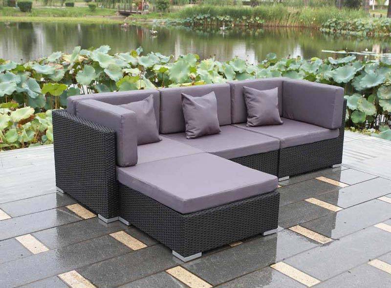 Mcombo Outdoor Patio Black Wicker Furniture Sectional Set Allweather
