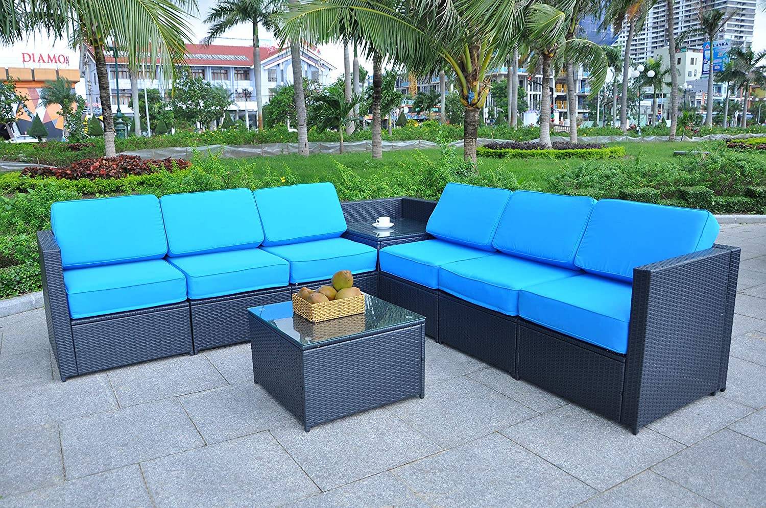 Yakoe Outdoor Rattan Garden Furniture Seater Corner Sofa Patio Set