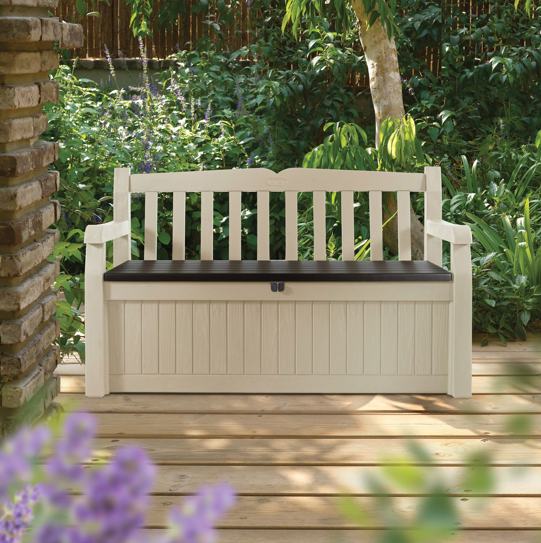 Outsunny Wooden Outdoor Storage Bench Patio Loveseat Seating