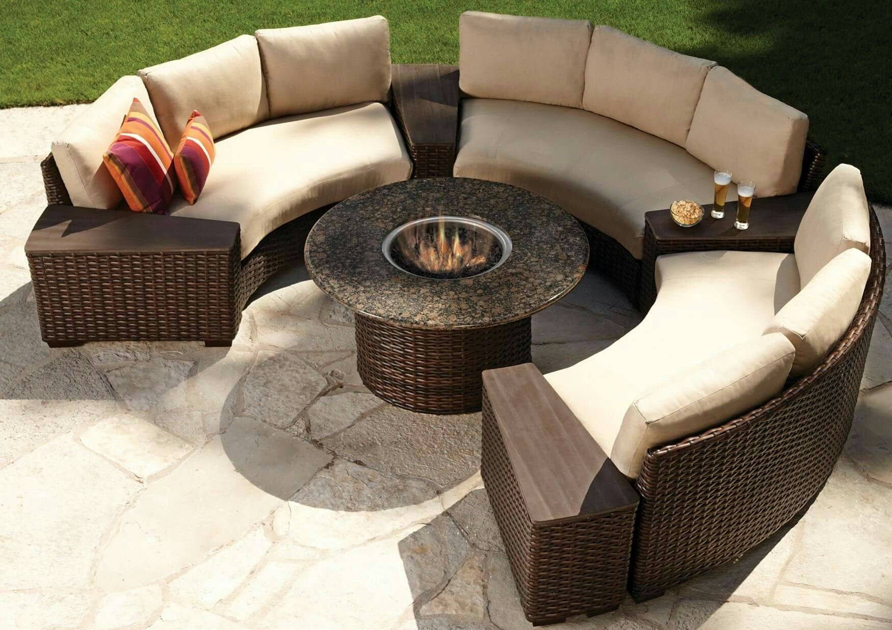 Large Round Outdoor Dining Table Rattan Patio Furniture Dark Brown