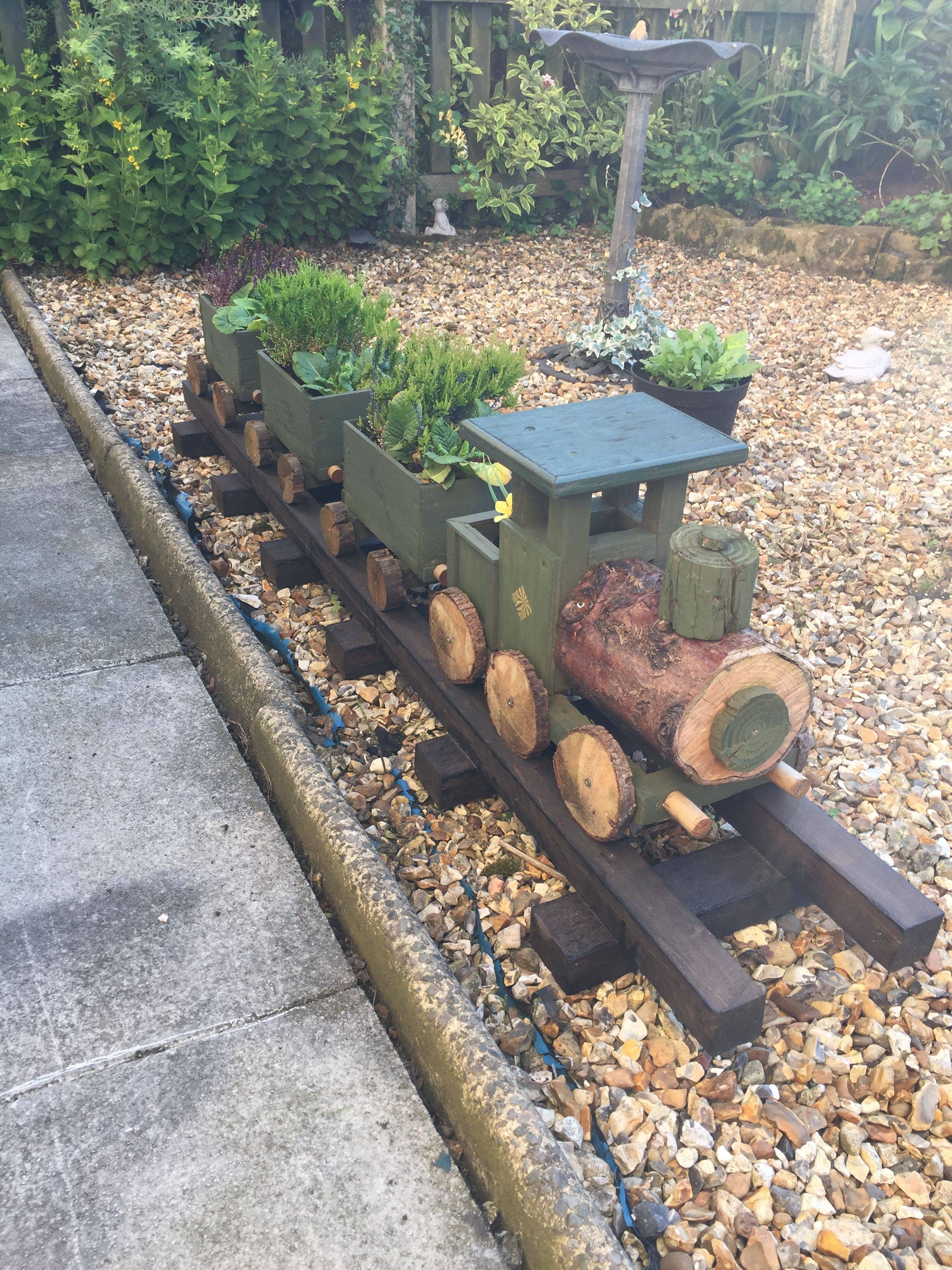 Wooden Train Planter Garden