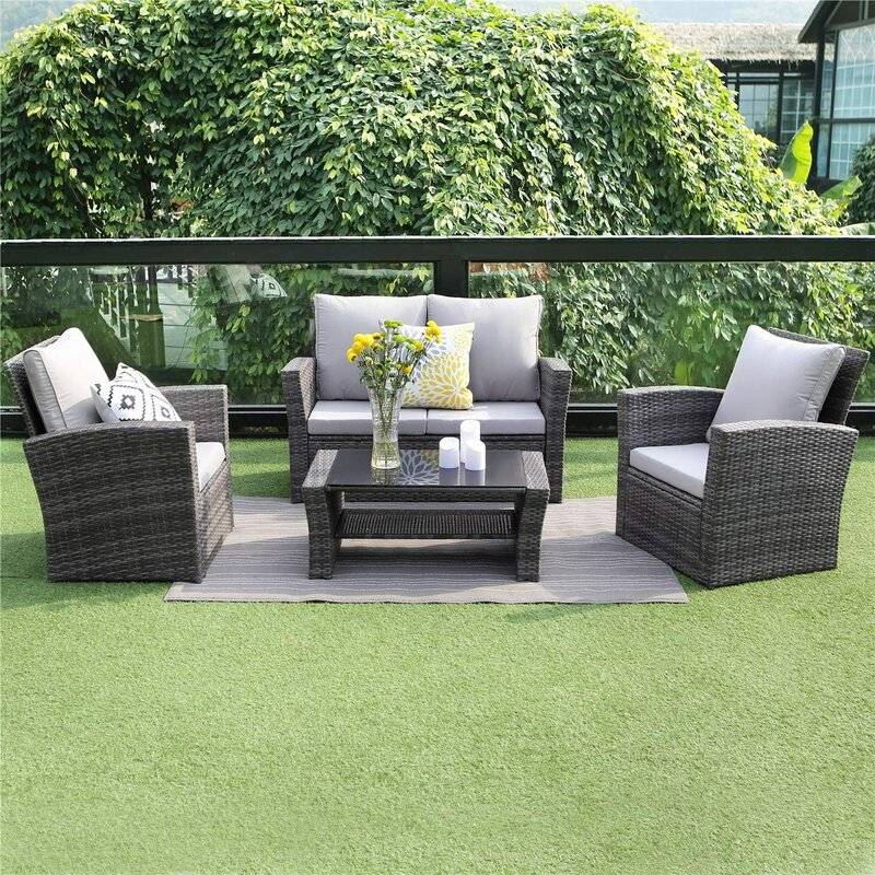Piece Outdoor Patio Heritage Warm Grey Rattan Wicker Set