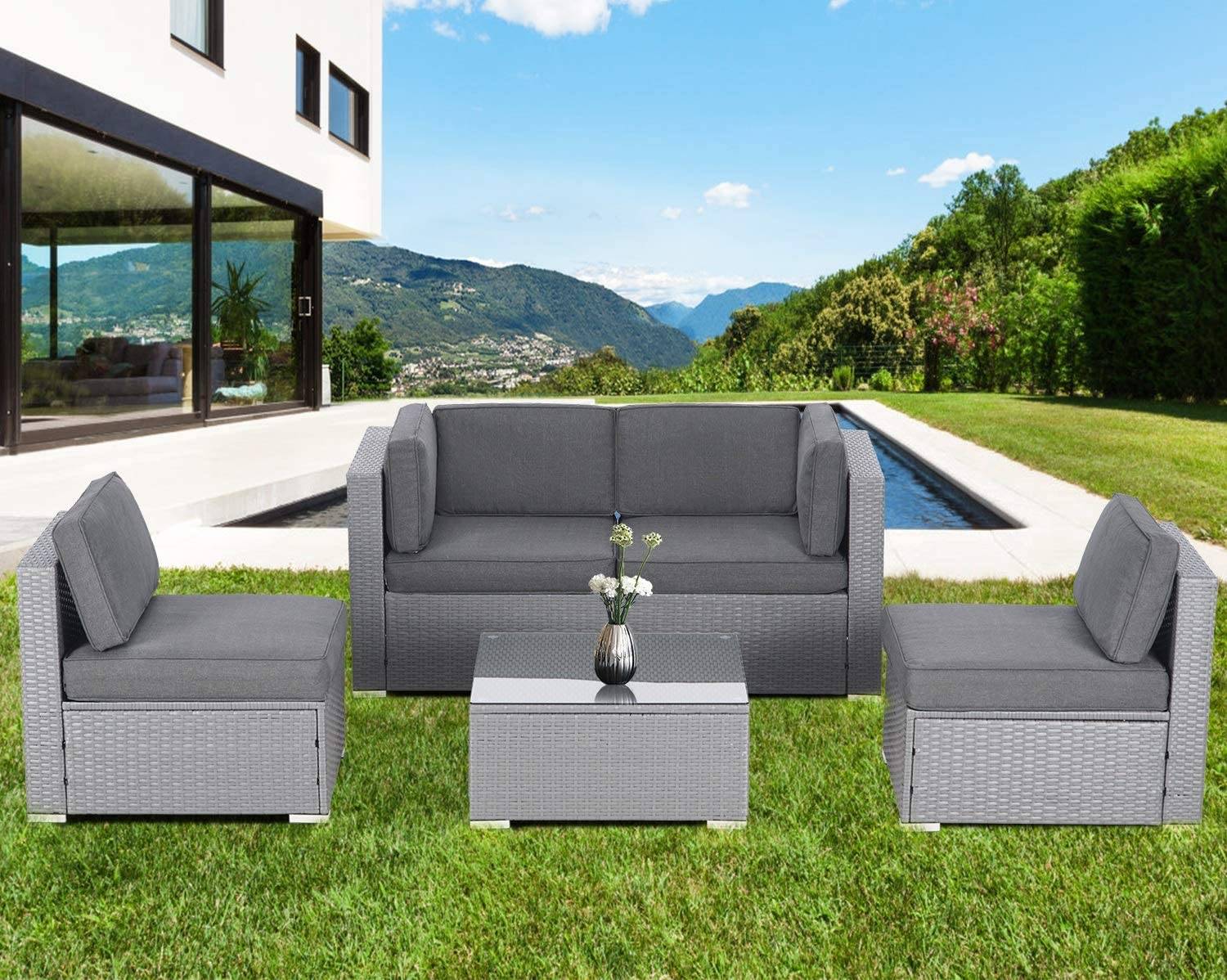 Vancouver Seater Rattan Garden Furniture Set In Grey Furniture Maxi