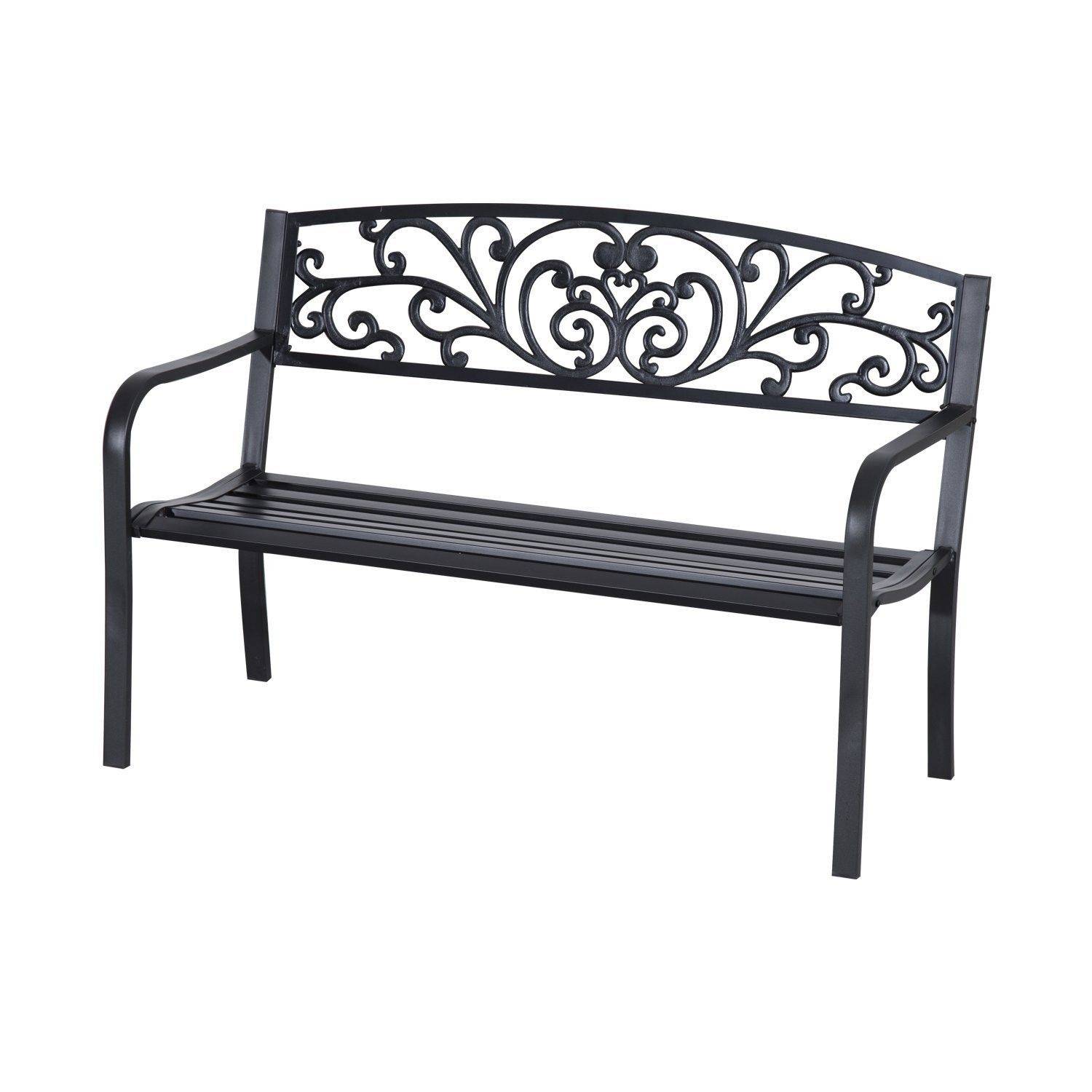 Black Metal Garden Bench Seater Steel Sturdy Lightweight L X W X