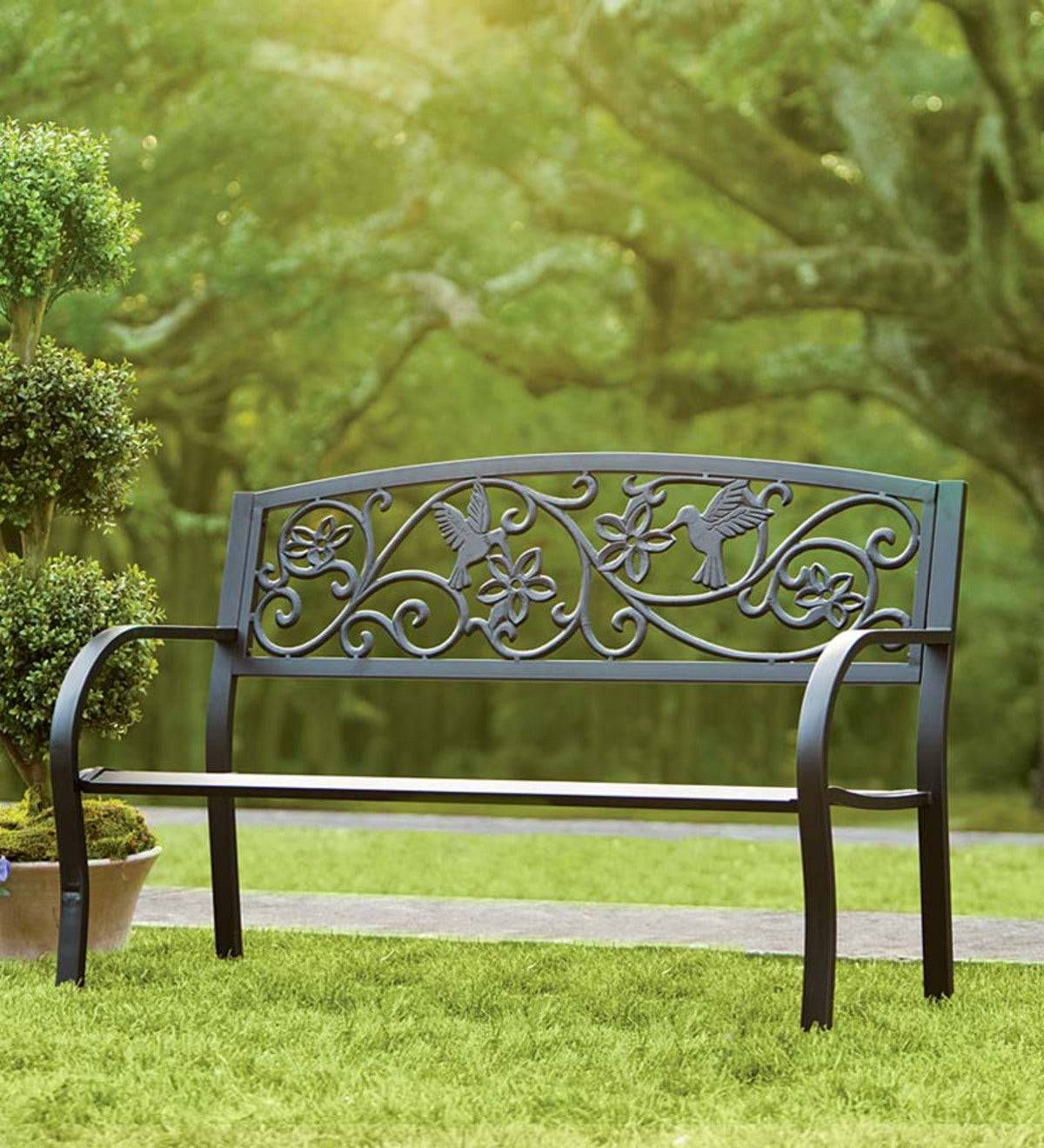 Tulip Bench Aluminum Garden Bench Black Metal Outdoor Bench