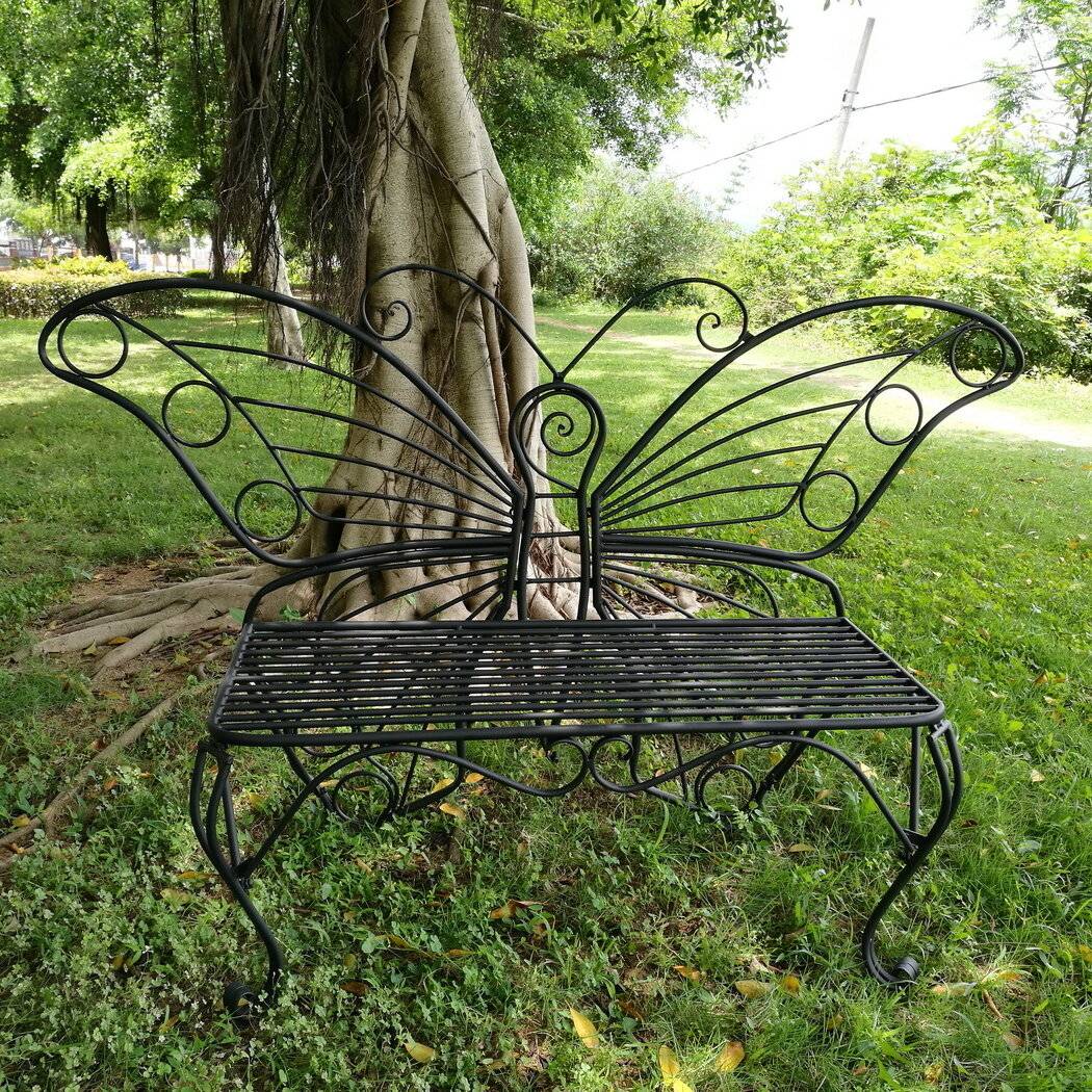 White Metal Butterfly Garden Bench Outdoor Benches