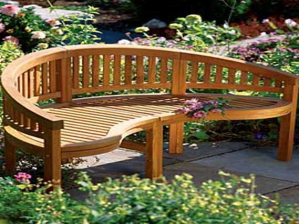 Stock Photo Large Curved Wooden Garden Bench Seat