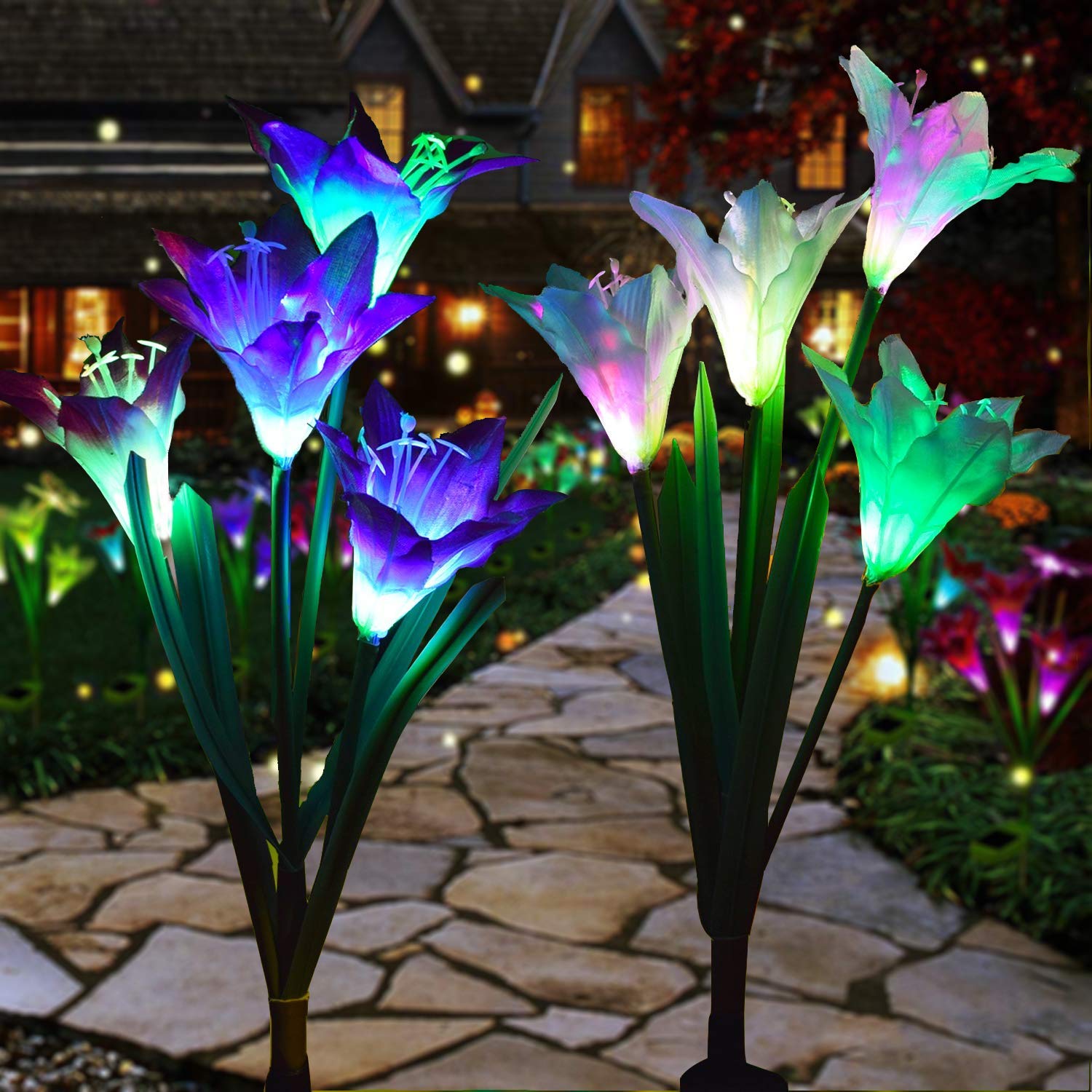 Multicolored Solar Stake Lights Outdoor Decorative Ip Waterproof