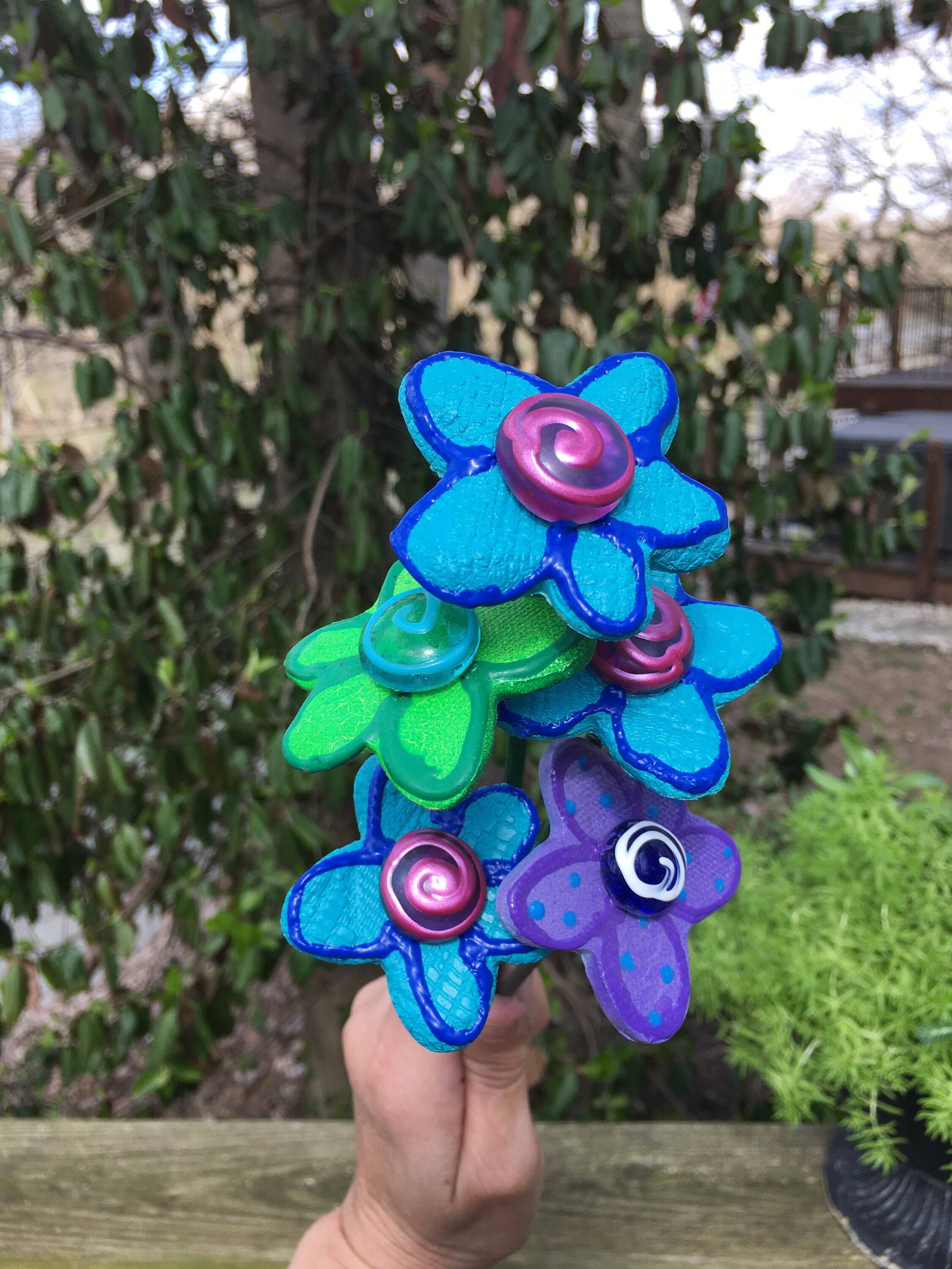 Ceramic Purple Flower Garden Stakes
