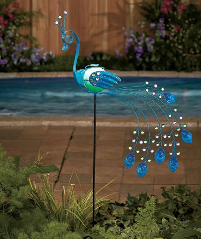 Colorful Metal And Glass Bird Garden Stakes