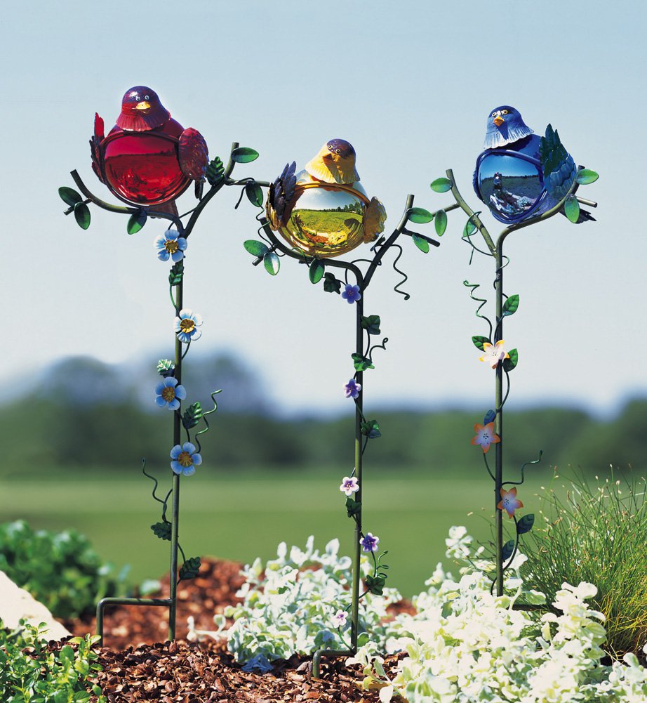 Metal Love Birds Spinning Balancer Stake Garden Wind Spinner Ornament